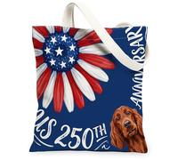 Bolsa de lona con diseño de perro setter irlandés del 250 aniversario para compras, 13 x 15 pulgadas, 4 de julio, independencia, reutilizable, estampado de comestibles, para mujeres, pintura estética