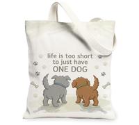 Bolsa de lona con diseño de perros para mujer, diseño de huellas de huesos, color beige, lavable, reutilizable, ideal para viajes, trabajo, compras, librería, 13 x 15 pulgadas