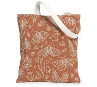 Bolsa de lona con diseño de polilla para mujer, diseño de flores bohemias con hojas, terracota, lavable, reutilizable, para uso diario, ideas para familiares, amigos, colegas, lectura, amor, 13 x 15