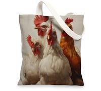 Bolsa de lona con diseño de pollos, rústica, reutilizable, ligera, respetuosa con el medio ambiente, con correa para el hombro, 13 x 15 pulgadas