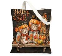 Bolsa de lona con diseño de ratón de rata de otoño para ir de compras, 13 x 15 pulgadas, bonita bolsa de madera reutilizable para mujer, otoño, trabajo, viajes, pintura, decoración de regalo