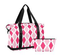 Bolsa de lona con diseño de rombos de melocotón, bolsa de viaje para fin de semana, bolsa de gimnasio con correa ajustable para deportes, plegable, melocotón (Peach Rhombus Plaid), 1 size