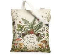 Bolsa de lona con diseño de setas, botánica, rústica, hojas de helecho, color verde, 13 x 15 pulgadas, Verde, 13x15 Inch