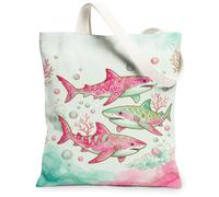 Bolsa de lona con diseño de tiburón para mujer, diseño de burbujas de coral, color melocotón, lavable, reutilizable, ideal para la familia, Melocotón, 13x15 Inch