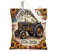 Bolsa de lona con diseño de tractor para mujer, rústica, vintage, girasol, calabaza, otoño, marrón, lavable, reutilizable, bolsa de mercado, ideas para, Marrón, 13x15 Inch