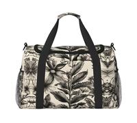 Bolsa de lona con estampado botánico de hierbas florales para fin de semana, para viajes, mujeres, hombres, gimnasio, equipaje de mano, Black, Talla única