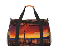 Bolsa de lona con estampado de atardecer de Las Vegas para fin de semana, para viajes, mujeres, hombres, gimnasio, equipaje de mano, Black, Talla única
