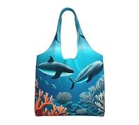 Bolsa de lona con estampado de ballenas bajo el mar, de un solo hombro, bolsa de lona diaria de moda, adecuada para viajes diarios y compras