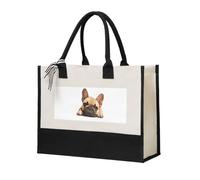 Bolsa de lona con estampado de bulldog francés para mujer, para playa, viajes, escuela, oficina, uso diario, bolsas de compras