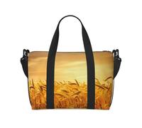 Bolsa de lona con estampado de campo de trigo, se puede llevar cruzada o al hombro, adecuada para viajes y camping.