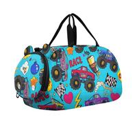 Bolsa de lona con estampado de cebra y purpurina arcoíris para niños, para pasar la noche, fin de semana, bolsa de lona para viajar, bailar, Camiones monstruos coloridos y vibrantes, Classic