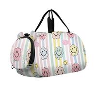 Bolsa de lona con estampado de cebra y purpurina arcoíris para niños, para pasar la noche, fin de semana, bolsa de lona para viajar, bailar, Sonrisa a rayas pastel, Classic