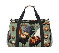 Bolsa de lona con estampado de gallo y pollo para viajes, bolsa de hombro para fin de semana, bolsa de deporte para gimnasio para hombres y mujeres
