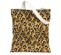 Bolsa de lona con estampado de leopardo para mujer, diseño de lunares, color dorado, lavable, reutilizable, ideas para familiares, amigos, colegas, lectura, amor, 33 x 38 cm