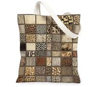 Bolsa de lona con estampado de leopardo para mujer, estampado de animales salvajes, rayas, caballo, serpiente, ninguno marrón, lavable, reutilizable, para compras, brunch, parque, biblioteca