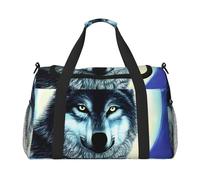 Bolsa de lona con estampado de lobo bajo la luna para viajes, bolsa de hombro para fin de semana, bolsa de deporte para gimnasio para hombres y mujeres