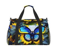 Bolsa de lona con estampado de mariposa azul girasol para viajes, fin de semana, bolsa de noche, bolsa deportiva para gimnasio para hombres y mujeres