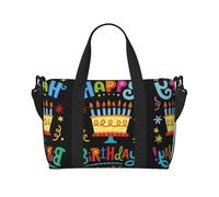 Bolsa de lona con estampado de pastel grande de feliz cumpleaños, se puede llevar cruzada o al hombro, adecuada para viajes y camping.