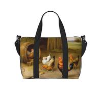 Bolsa de lona con estampado de pollo y gallo, se puede llevar cruzada o al hombro, adecuada para viajes y camping.