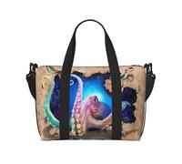 Bolsa de lona con estampado de pulpo, se puede llevar cruzada o al hombro, adecuada para viajes y camping.