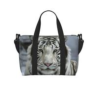 Bolsa de lona con estampado de tigre blanco, bolsa de hombro portátil, adecuada para fitness, viajes, etc.