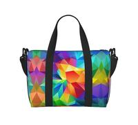 Bolsa de lona con estampado geométrico arcoíris, bolsa de hombro portátil, adecuada para fitness, viajes, etc.