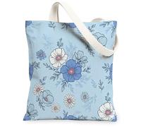 Bolsa de lona con flores azules para mujer, flores blancas de melocotón, primavera, azul claro, lavable, reutilizable, marca, Azul claro, 13x15 Inch