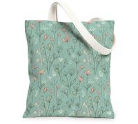 Bolsa de lona con flores para mujer, botánica, fantástica, con hojas de mariposa, primavera, color verde azulado, lavable, reutilizable, estética, ideas para compras, viajes, oficina, biblioteca