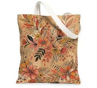 Bolsa de lona con flores para mujer, diseño botánico de otoño, bayas, color beige, lavable, reutilizable, ideal para viajes, trabajo, compras, librería, 13 x 15 pulgadas