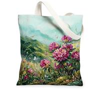 Bolsa de lona con flores para mujer, diseño de mariposas florales, hojas de primavera, melocotón, lavable, reutilizable, estética, ideas para viajes al aire última intervensión, día de trabajo