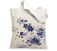 Bolsa de lona con flores para mujer, diseño de pétalos de rama, color azul marino, lavable, reutilizable, ideal para el mercado, Azul marino, 13x15 Inch