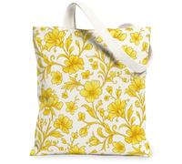 Bolsa de lona con flores para mujer, diseño de pétalos florales de primavera, color amarillo, lavable, reutilizable, pequeña, ideas para viajes de compras, oficina, biblioteca, casual, 13 x 15