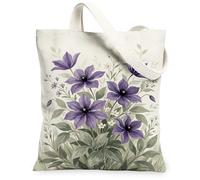 Bolsa de lona con flores para mujer, diseño floral de pétalos de hojas naturales, color violeta, lavable, reutilizable, ideas de mercado para familiares, amigos, colegas, lectura, amor, 13 x 15