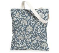 Bolsa de lona con flores para mujer, diseño floral vintage con hojas de vid, color azul, lavable, reutilizable, ideal para viajes, trabajo, compras, librería, 13 x 15 pulgadas