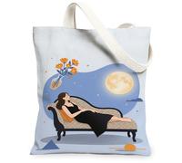 Bolsa de lona con flores para mujer, moderna, minimalista, para sofá, verano, azul, lavable, reutilizable, para uso diario, ideas para viajes al aire libre, trabajo, lectura, 13 x 15 pulgadas