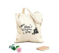 Bolsa de lona con fondo reforzado Feliz día de San Valentín, tipografía, citas, letras, letreros, letras románticas de amor, promoción Tela de 12 oz de grosor Se usa como bolsa de regalo 25x30cm