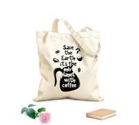 Bolsa de lona con fondo reforzado Póster de letras dibujadas a mano "Salva la Tierra, es el único planeta con diseño de café". Tela de 12 oz de grosor Se usa como bolsa de regalo 25x30cm Pequeño