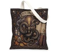Bolsa de lona con forma de serpiente, diseño gótico de vela mística, calavera, Halloween, color negro, pequeña, 33 x 38 cm