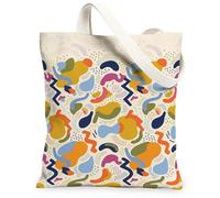Bolsa de lona con formas abstractas para mujer, curvas minimalistas modernas, líneas onduladas, ninguna, multicolor, lavable, reutilizable, bolsas de mano para uso diario, ideas para viajes, trabajo