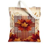 Bolsa de lona con hojas de arce, diseño rústico de pata de gallo otoñal, flores silvestres, bolsa de comestibles, color rojo, 33 x 38 cm, Rojo, 13x15 Inch