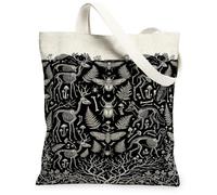 Bolsa de lona con ilustración de esqueleto gótico, 33 x 38 cm | Estética gótica del bosque, diseño rústico oscuro, ilustración detallada de anatomía de insectos y animales