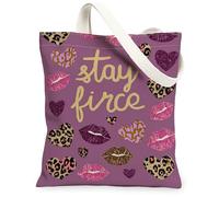 Bolsa de lona con labios para mujer, diseño de corazones atrevidos y juguetones, sin violeta, lavable, reutilizable, para compras, brunch, parque, biblioteca, excursiones, 13 x 15 pulgadas