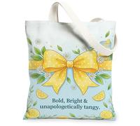 Bolsa de lona con lazo para mujer, diseño de crisantemo de limón, amarillo, lavable, reutilizable, ideas para compras, viajes, oficina, biblioteca, casual, 13 x 15 pulgadas