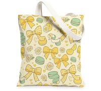 Bolsa de lona con lazo para mujer, diseño de pastel juguetón de primavera, crisantemo, color amarillo, lavable, reutilizable, bolsa de mercado, ideas para familiares, amigos, colegas, lectura, amor