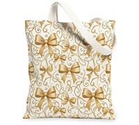 Bolsa de lona con lazo para mujer, elegante y clásica celebración de perlas de remolino, color dorado, lavable, reutilizable, ideas para Ou, Dorado, 13x15 Inch