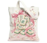 Bolsa de lona con lazo para mujer, festiva, elegante, mahjong, cerezas, primavera, melocotón, lavable, reutilizable, para uso diario, ideal para viajes al aire última intervensión, día laboral
