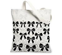 Bolsa de lona con lazo para mujer, festiva y elegante, diseño de estrella de remolino, Navidad, color negro, lavable, reutilizable, para compras, brunch, parque, biblioteca, excursiones, 13 x 15