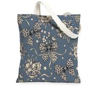 Bolsa de lona con lazo para mujer, vintage, elegante, diseño de hojas de flores, no azul, lavable, reutilizable, ideal para viajes, trabajo, compras, librería, 13 x 15 pulgadas