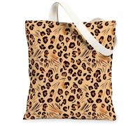 Bolsa de lona con lunares de leopardo para mujer, estampado animal, hierba salvaje, marrón, verano, bronceado, lavable, reutilizable, para uso diario, Canela, 13x15 Inch