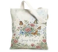 Bolsa de lona con mariposas para mujer, primavera, floral, rosa, primavera, pastel, lavable, reutilizable, estética, ideas, Pastel, 13x15 Inch